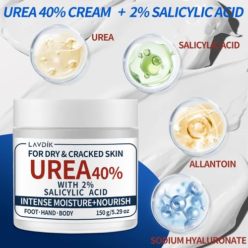 Vista 4 de Crema de urea 40% con ácido salicílico al 2%, hidratante de máxima fuerza para piel seca y agrietada en pies, manos, talones, codos y rodillas, 5.29
