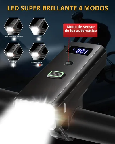 Vista 5 de DARKBEAM Luz para bicicleta, faros delanteros de bicicleta superbrillantes de alta luminosidad USB recargable, luces de ciclismo impermeables de 4