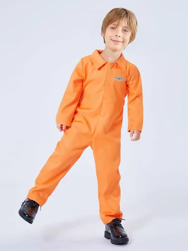 Vista 3 de Springcmy Disfraz de prisionero naranja para adultos, disfraz de cárcel, juego de rol, cosplay, Halloween, prisionero