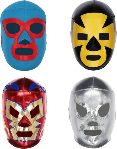 Vista 3 de Máscaras de lucha libre de calidad profesional (paquete de 8) Disfraz auténtico de Lucha Libre - Tamaño adulto Máscaras de Luchador hechas