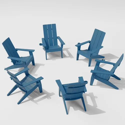 Vista 33 de MXIMU Silla Adirondack moderna resistente a la intemperie con portavasos, sillas de gran tamaño para hogueras Adorondic de plástico al aire libre