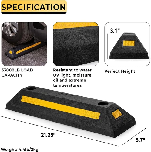 Vista 3 de ZONETECH Guía de aparcamiento de goma resistente, tope de rueda de garaje duradero de alta calidad para automóvil con borde de cinta amarilla