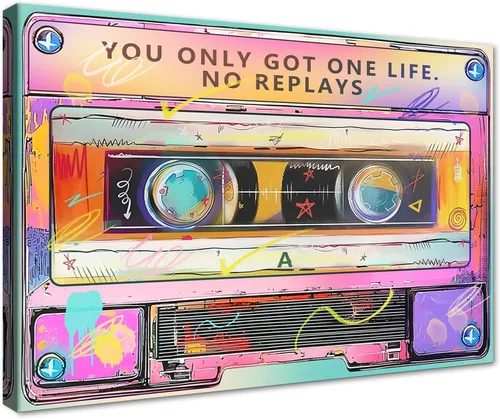 Vista 64 de Novatique Arte de Pared de Cinta de Casete Decoración de Sala de Música Póster Impreso Life Has No Rewind Casete Lienzo Arte de Pared Pósters