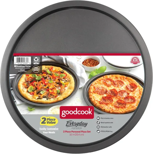 Vista 6 de GoodCook Conjunto de 2 bandejas para pizza personales antiadherentes de acero de 10", gris