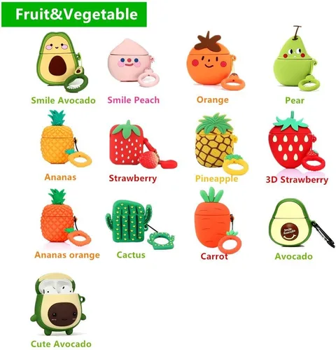 Vista 2 de Airpods - Funda de silicona divertida para Apple Airpods 1 y 2 [Serie de frutas y vegetales] [Mejor regalo para niñas, niños o parejas] (Fresa 3D)
