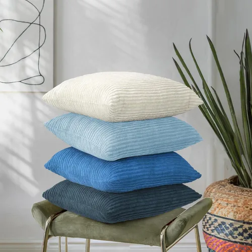 Vista 18 de Lewondr - Fundas de almohada de pana, juego de 4 fundas cuadradas de 22x22 pulgadas, con diseños a rayas modernas, para sofá, sala de estar, Marrón