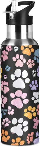Vista 26 de ALAZA Botella de agua con diseño de bandera estadounidense con diseño de camuflaje grunge con tapa de pajilla, botella térmica de acero inoxidable