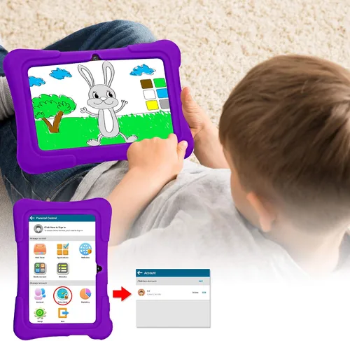 Vista 5 de PRITOM Tablet infantil de 7 pulgadas, Android de cuatro núcleos de almacenamiento de 10,32 GB, WiFi, Bluetooth, cámara dual, educación