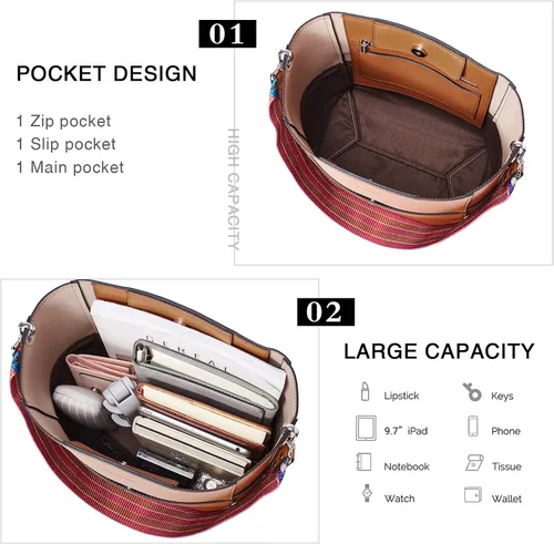 Vista 4 de BROMEN - Bolsa de mano de cuero para mujer bolso de hombro bolso bandolera