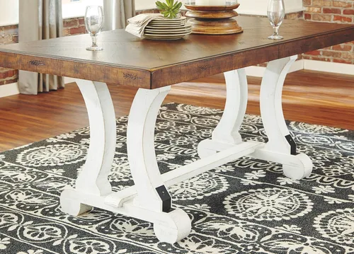 Vista 7 de Signature Design by Ashley Valebeck Farmhouse - Mesa de comedor o buffet, color blanco y marrón y Valebeck Farmhouse rectangular con extensión, se