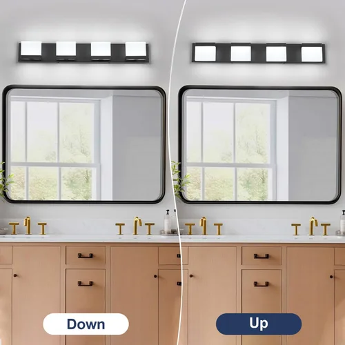 Vista 3 de SineRise Lámparas de tocador de baño modernas LED (4 luces, 30 pulgadas, 5CCT), lámparas de pared de baño modernas de acrílico mate negro sobre