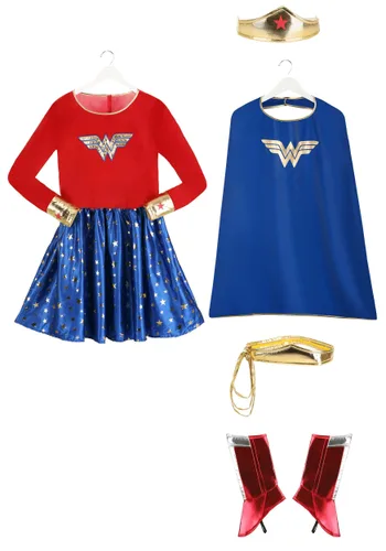 Vista 9 de Vestido de Disfraz de Mujer Maravilla Manga Larga Talla Plus para Mujer Multicolor