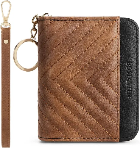 Vista 10 de BOSTANTEN Cartera de piel con bloqueo RFID para tarjetas de crédito, cartera pequeña para mujer, con cremallera, llavero y cartera con correa