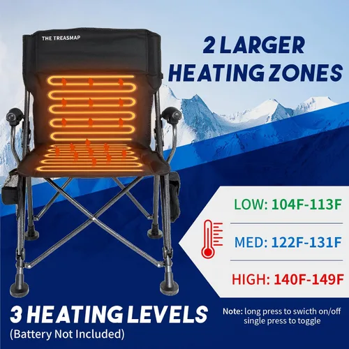 Vista 4 de Sillas de Camping con Calefacción Plegables para Adultos: Silla Plegable de Gran Tamaño para Exteriores con Portavasos - Silla Portátil