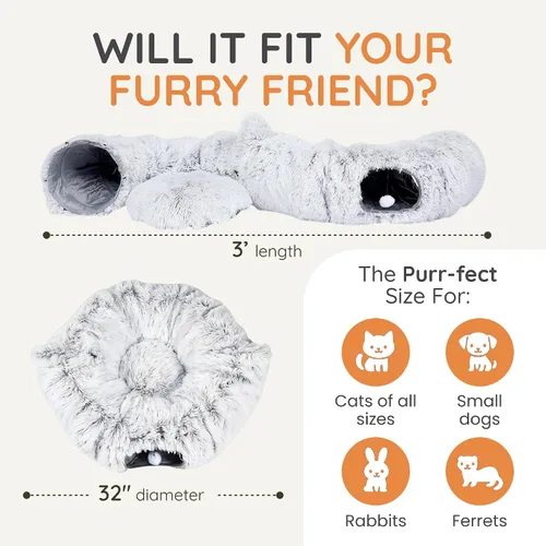 Vista 6 de Túnel Cama Cueva para Gatos con Juguetes de Catnip - Escondite Peekaboo para Gatos y Túnel Donut para Gatos - Túneles para Gatos 3-en-1 para Gatos