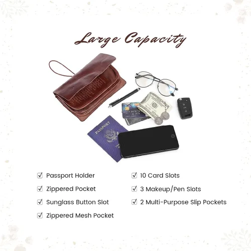Vista 2 de Cartera de viaje organizadora de cuero genuino Nomad Cartera de mujer con soporte para pasaporte