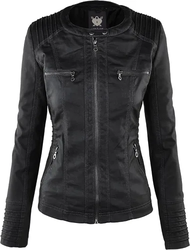 Vista 3 de Lock and Love - Chaqueta de motociclista de cuero sintético con capucha extraíble para mujer