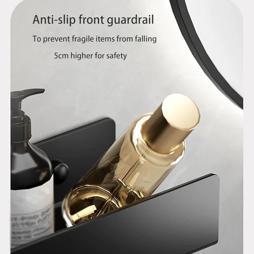 Vista 3 de Unidad de almacenamiento de baño de acero inoxidable con gancho para toallas, estante de ducha sin taladros o perforación, organizador para Negro