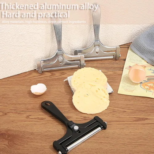 Vista 6 de Cortador de queso ajustable con 4 cables de repuesto adicionales, cortador de queso de aluminio resistente, fácil de reemplazar, rebanador de queso