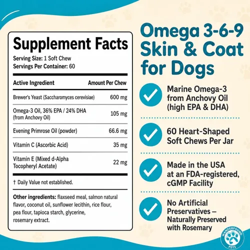 Vista 5 de Wanderfound Pets - Omega 3 para perros, aceite de pescado para piel y pelaje, alivio de la picazón del perro, masticables suaves