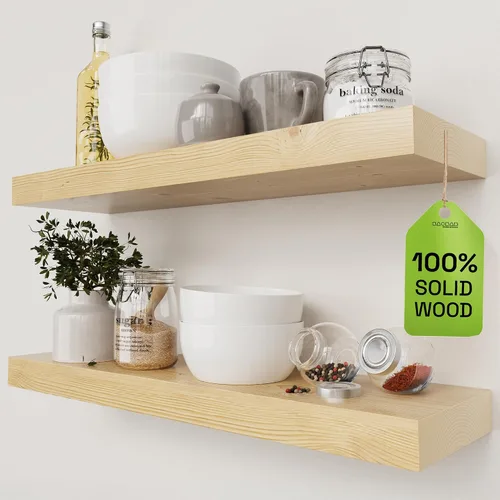 Vista 25 de Estantes flotantes de madera maciza para pared de 12 pulgadas, color negro