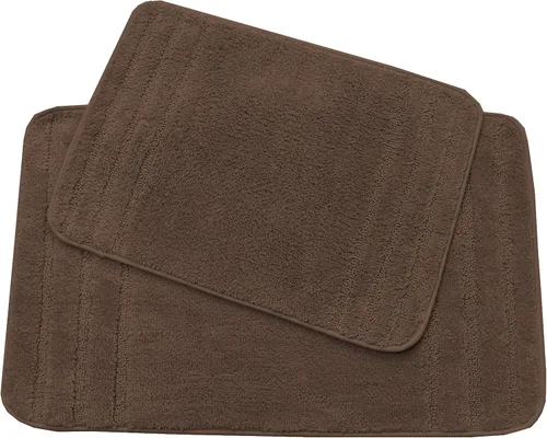 Vista 7 de All American Collection Juego de 2 alfombrillas de baño rectangulares antideslizantes de felpa lanuda absorbente de agua para baño y bañera de Beige