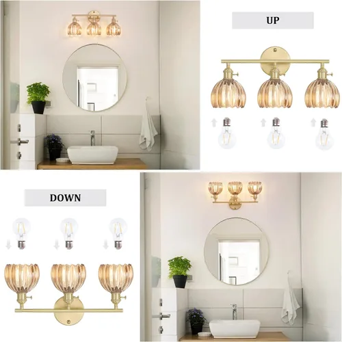 Vista 204 de Shenmoyl Lámparas de baño, lámpara de pared de 2 luces para tocador sobre espejo con pantalla de vidrio tulipán blanco para dormitorio, sala