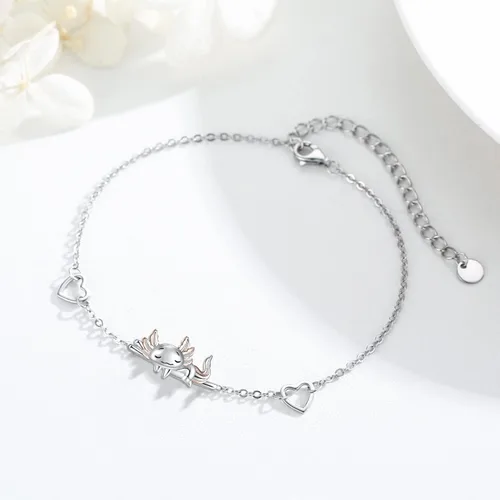 Vista 8 de Pulsera de plata de ley 925 ajustable con diseño de ajolote, panda, racón, girasol, joyería para hija o amiga, regalo de cumpleaños