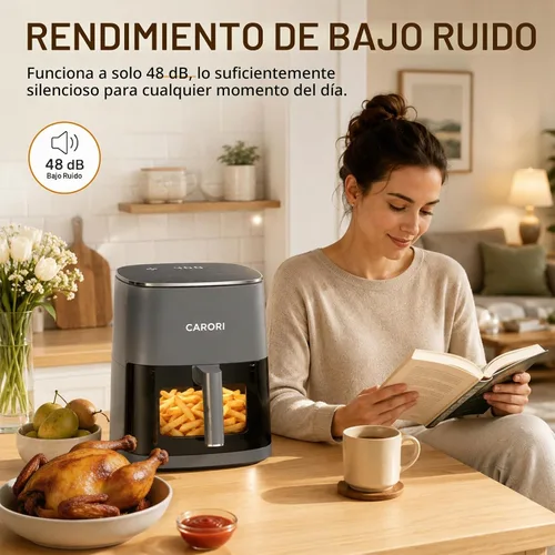Vista 7 de CARORI Freidora de aire de 6 cuartos de galón con ventana de visión, 12 preajustes, 1700 W, 400 °F máximo, cesta antiadherente grande apta
