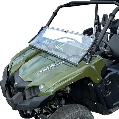 Vista 2 de Claramente resistente parabrisas Yamaha Viking – Full plegable – Resistente a los arañazos – lo último en versatilidad lateral – policarbonato