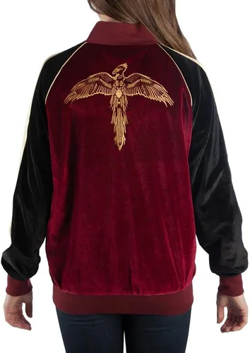 Vista 3 de Bioworld Harry Potter - Chaqueta bomber de terciopelo de criaturas mágicas, Borgoña