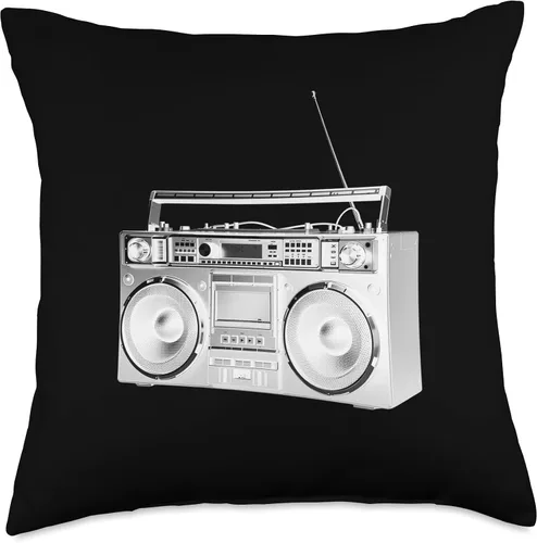 Vista 4 de Retro Boom Box 80s 90s, Ghetto Blaster Radio Cassette Player Throw Pillow