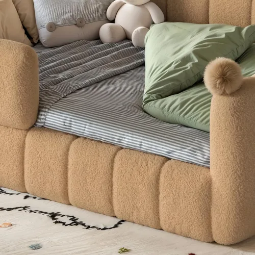 Vista 5 de Cama Montessori de tamaño matrimonial para niños con barandilla Natural