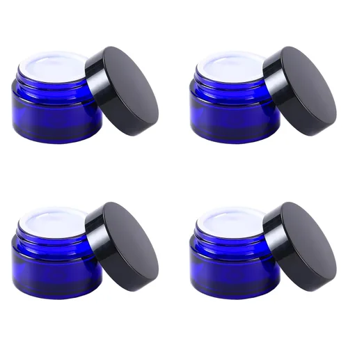 Vista 9 de OverNews Frasco de vidrio ámbar de 1 oz, envases vacíos de loción cosmética, con forros internos, tapa negra, espátula