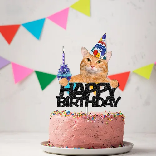 Vista 8 de Decoración de pastel de cumpleaños para gatos, selecciones temáticas de cumpleaños para mascotas, suministros de decoración de fiesta