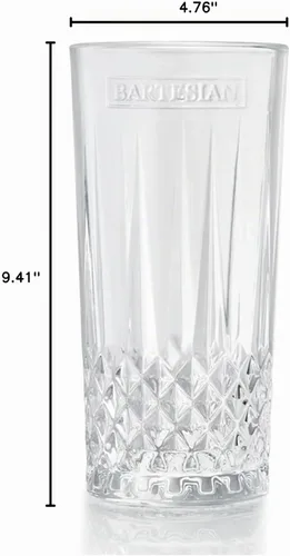 Vista 8 de Bartesian Vasos altos grabados con diamantes, juego de vasos Collins de bola alta de 10.5 onzas de alto para cócteles mixtos y cócteles sin alcohol