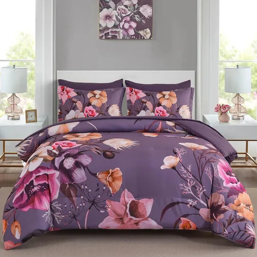 Vista 27 de Luxudecor Juego de edredón floral tamaño individual de 7 piezas, cama de flores aguamarina en una bolsa, elegante edredón floral degradado con juego
