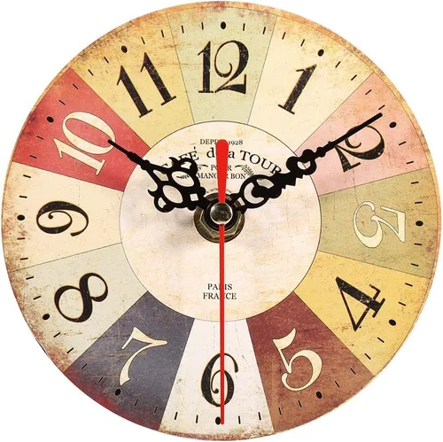 Vista 3 de Haofy Reloj de pared vintage redondo extra pequeño de 4.7 pulgadas, silencioso, funciona con pilas, reloj de pared de madera antigua para cocina
