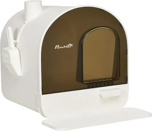 Vista 11 de PawHut Caja de arena para gatos con tapa, caja de arena cubierta para gatos de interior con bandeja, pala, alfombra, filtro, 17" x 17" x 18.5", rosa