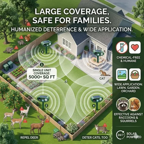 Vista 6 de Sonic Fortress Pro - Paquete de 2 dispositivos repelentes de ciervos para plantas, repelente solar ultrasónico de animales al aire libre