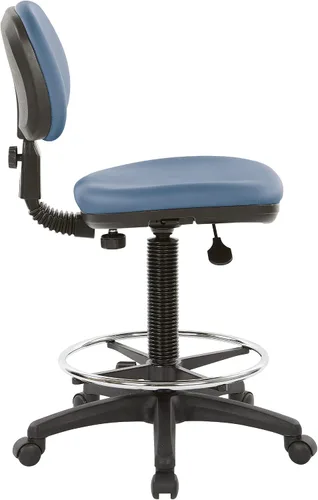 Vista 3 de Office Star DC Series - Silla de dibujo ajustable con anillo para el pie y asiento de espuma esculpida, piel sintética azul Dillon