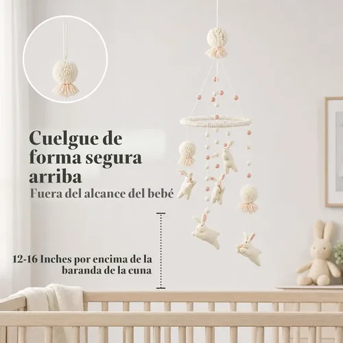 Vista 7 de Mud Pie - Cuna móvil para guardería, color blanco Conejito móvil para cuna