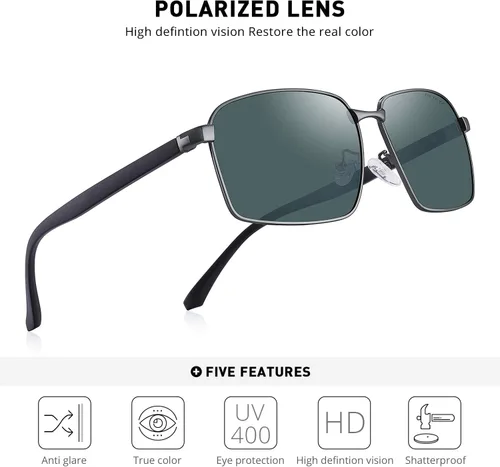 Vista 5 de Gafas de sol polarizadas para hombre, lentes HD, marco de metal, sombras de conducción