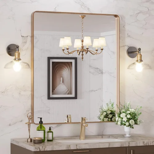 Vista 20 de LOAAO 20x16 Pulgadas Espejo de Baño con Marco de Metal Negro para Pared, Espejo de Tocador de Baño de Estilo Granja, Espejo Grande Rectangular