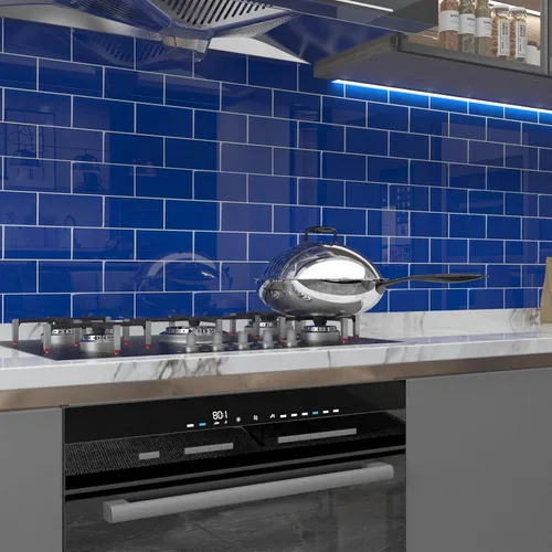Vista 3 de Azulejos de cristal de metro de 3 x 6 pulgadas, color azul cobalto para pared de cocina, baño, paquete de 32 hojas Azul cobalto - 32 hojas