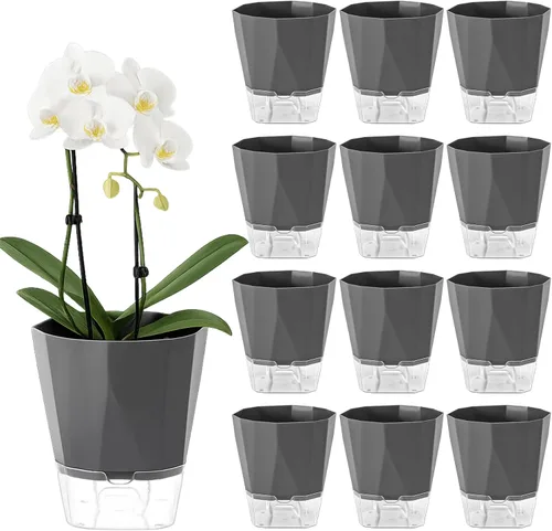 Vista 15 de Planterhoma macetas de riego automático (gris oscuro, 5 pulgadas - paquete de 12)