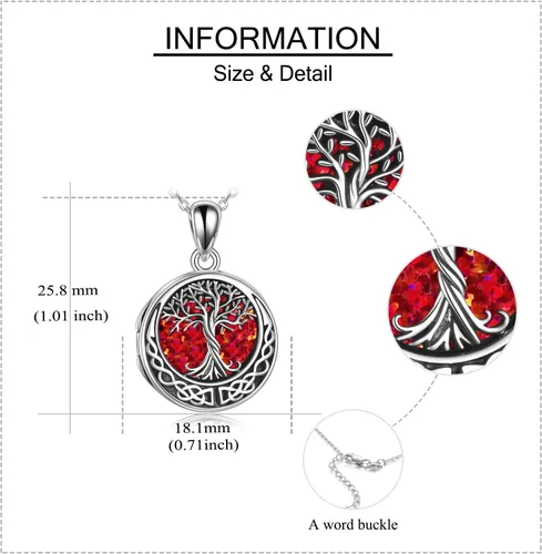 Vista 5 de ONEFINITY Collar con medallón de árbol de la vida, collar de plata de ley que sostiene fotos, colgante de medallón del árbol de la vida