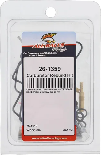 Vista 4 de All Balls Kit de reconstrucción de carburador Racing 26-1359 compatible con/repuesto para Honda TRX450ER 2008-2014, Polaris Outlaw 450 2008-2010