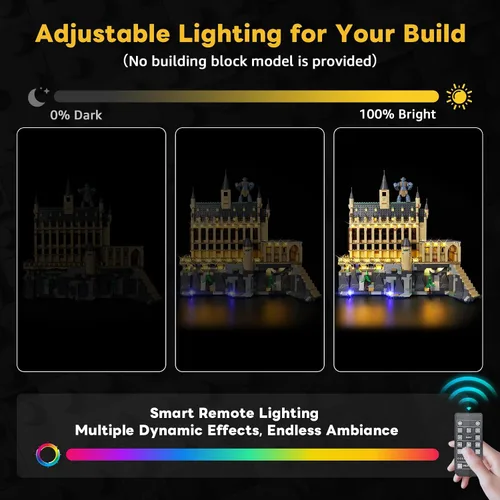 Vista 3 de Kyglaring Kit de iluminación LED compatible con Lego Hogwarts Castle The Great Hall 76435 Juego de bloques de construcción, control remoto mejorado