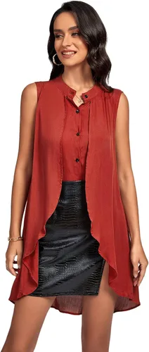 Vista 5 de LYANER Blusa sin mangas con cuello redondo y botones para mujer